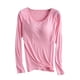 thumbnail image 2 of Neewe Women's Plain Relaxed Pajamas with Built-in Padded Bra Loose Casual Soft Long Sleeve Crew Neck T-Shirt, 2 of 6
