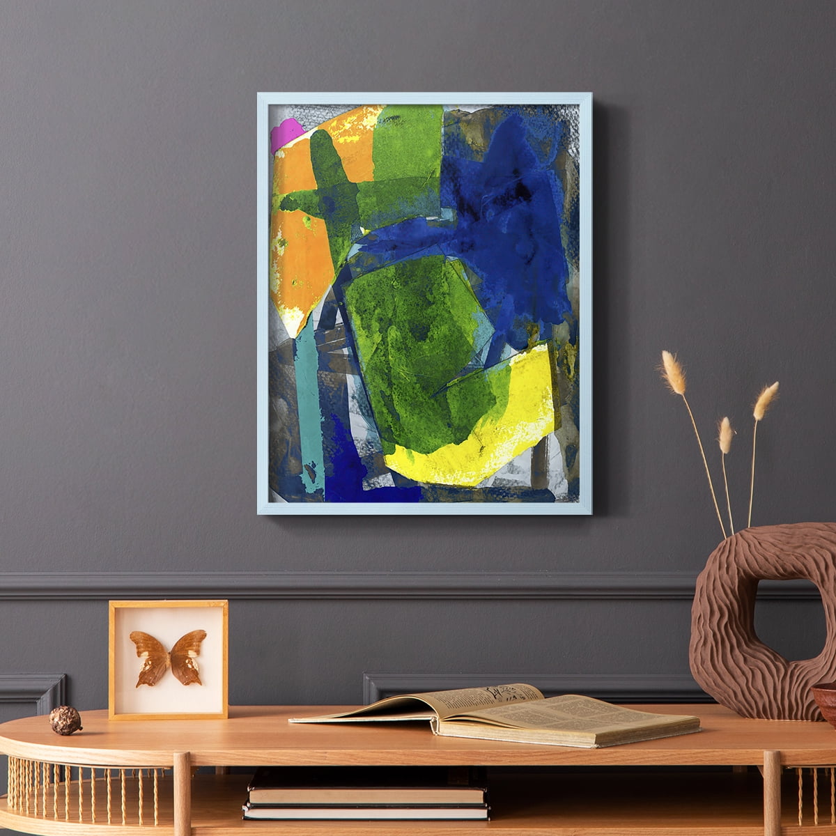 Brights Strokes I Framed Print in Blue Solid Wood Framed Print No Nail Hanging
