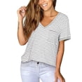 thumbnail image 4 of DPTALR Women's Casual V-Neck Solid Color Striped Pocket Hundred Short Sleeve Tops, 4 of 6