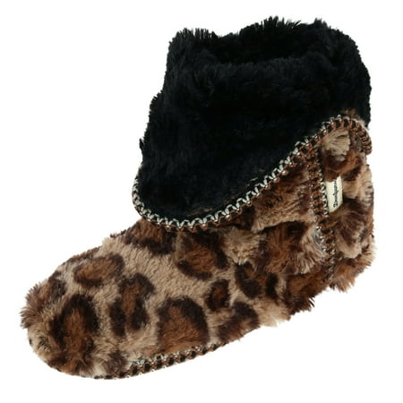 Dearfoams Women s Beth Leopard Print Furry Fold Over Boot Slipper