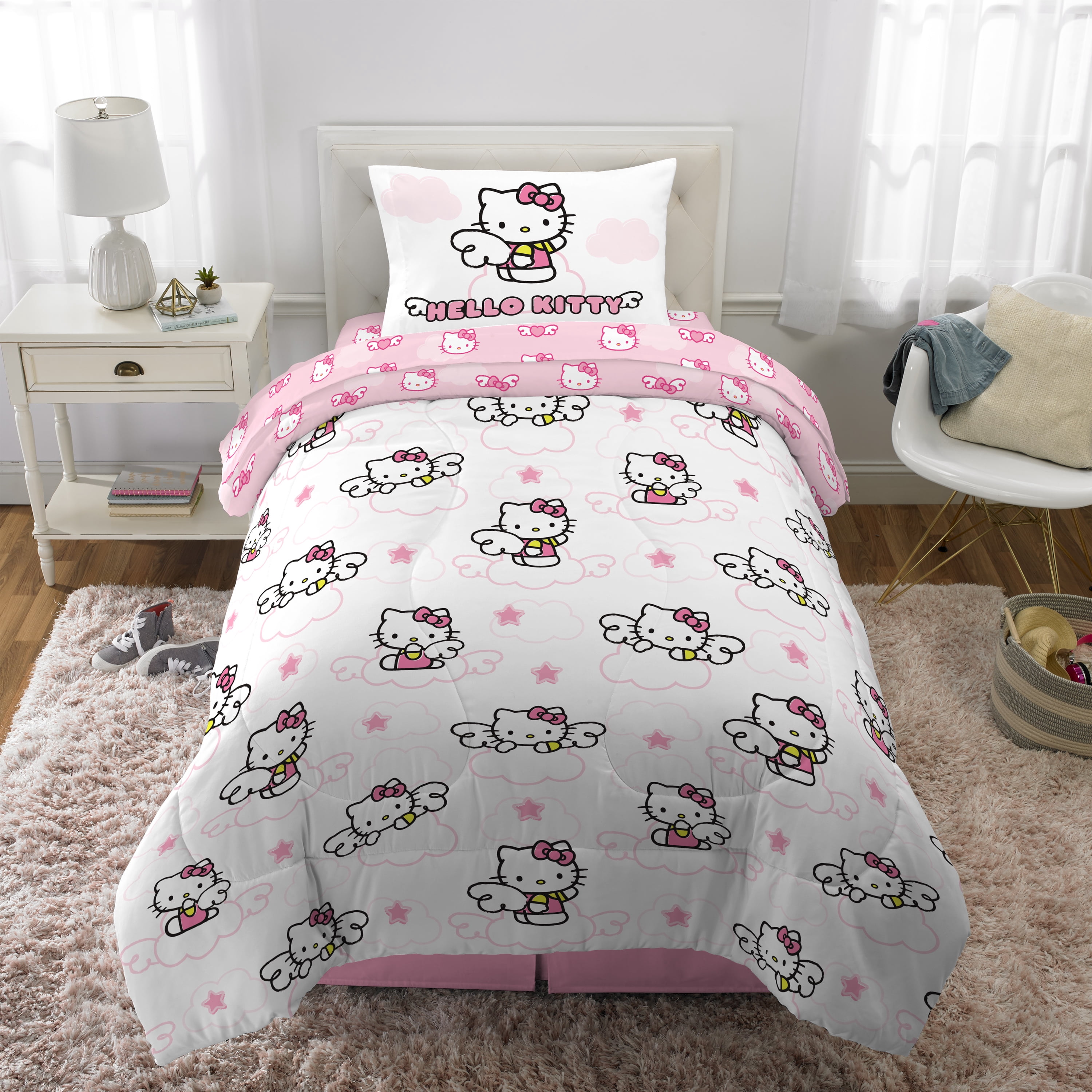 Hello Kitty Kids 5 Piece Reversible Comforter, Bed in a Bag, Twin