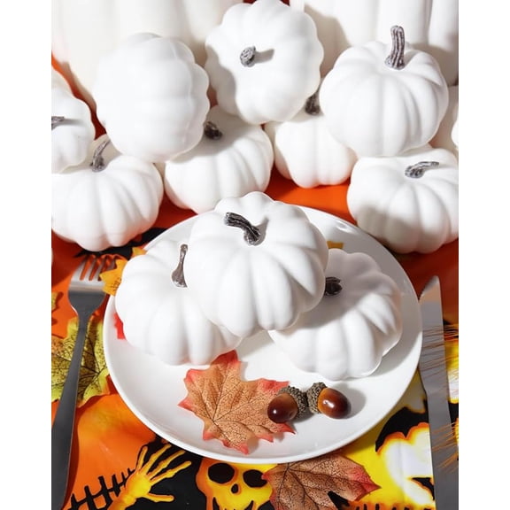12 Pcs Assorted Artificial White Mini Pumpkins Rustic Harvest Pumpkins Fall Thanksgiving Halloween Wreath Tabletop Decor Bowl Fillers