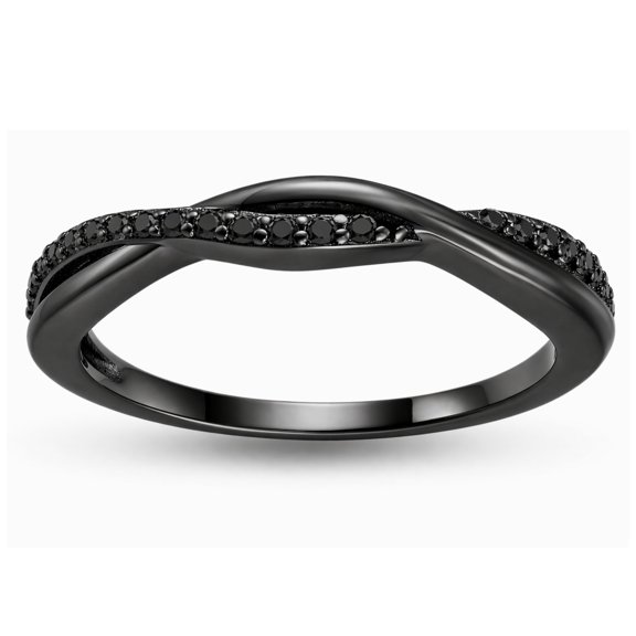 Queena Sterling Silver Black Wedding Band for Women Half Eternity Cz Anniversary Ring by Ginger Lyne Collection