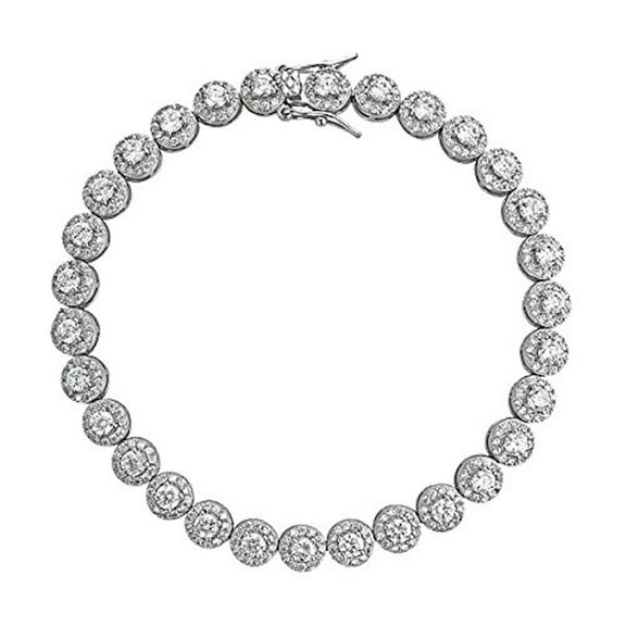 Decadence Sterling Silver 3mm Round Cut Halo Cubic Zirconia Bracelet