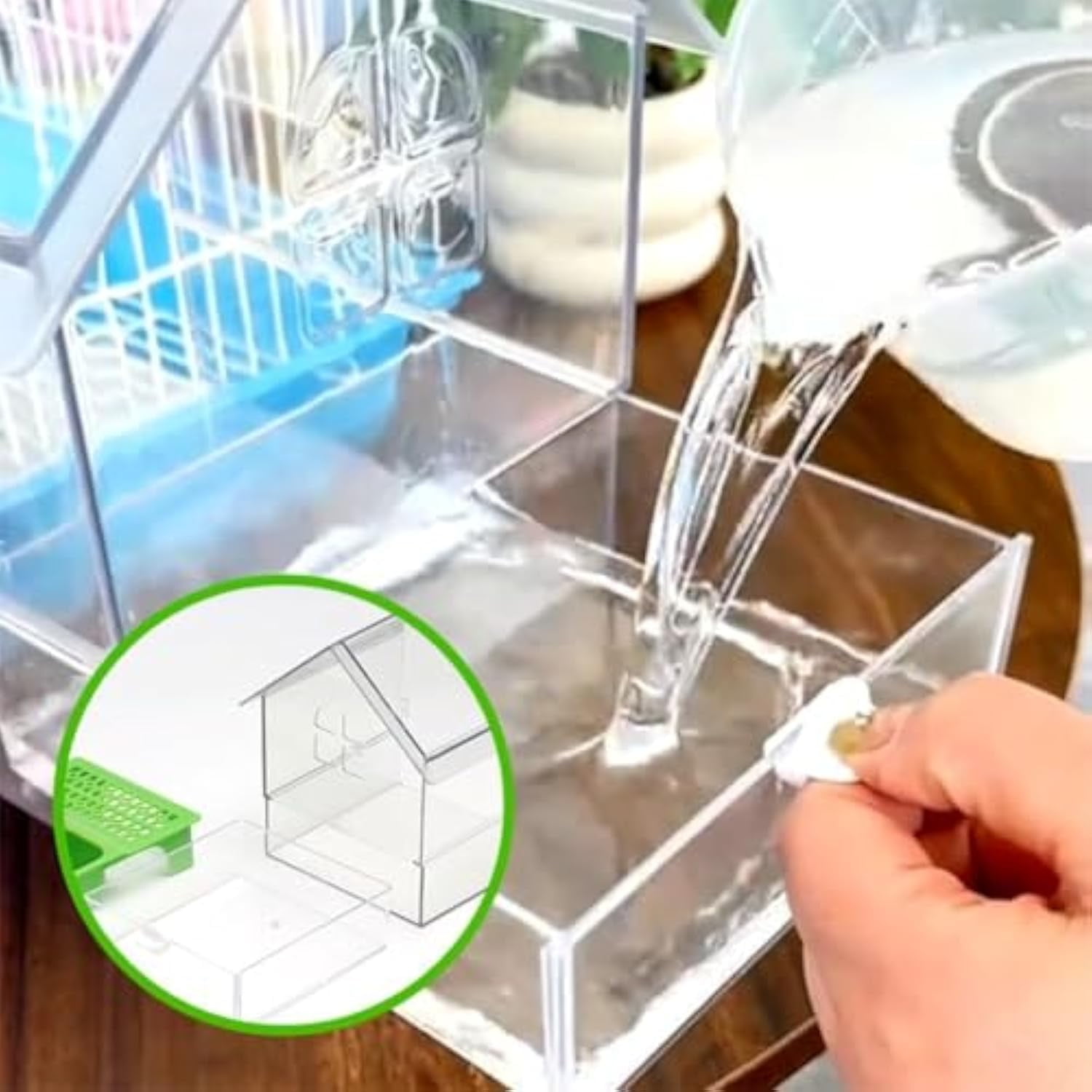Pull-Out External Parrot Feeder, External Parrot Feeder, Bird Feeder House, Long-Lasting Outdoor Use, Decorative Transparent Bird Bath Tub Easy to Fill, Clean, for Finch and Hummingbird (2pcs-A)