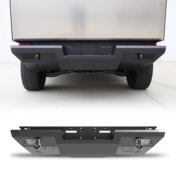 Heavy Duty Steel Rear Bumper Compatible with 2024 2025 Tesla Cybertruck,Full Width Rear Bumper with D-Rings,Pod Lights