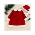 thumbnail image 2 of hirigin  9m-4Y Christmas Baby Girl Red Dress Toddler Infant Kid Girl Snowflake Velvet A-line Long Sleeve Dresses + Hat Xmas D01, 2 of 9