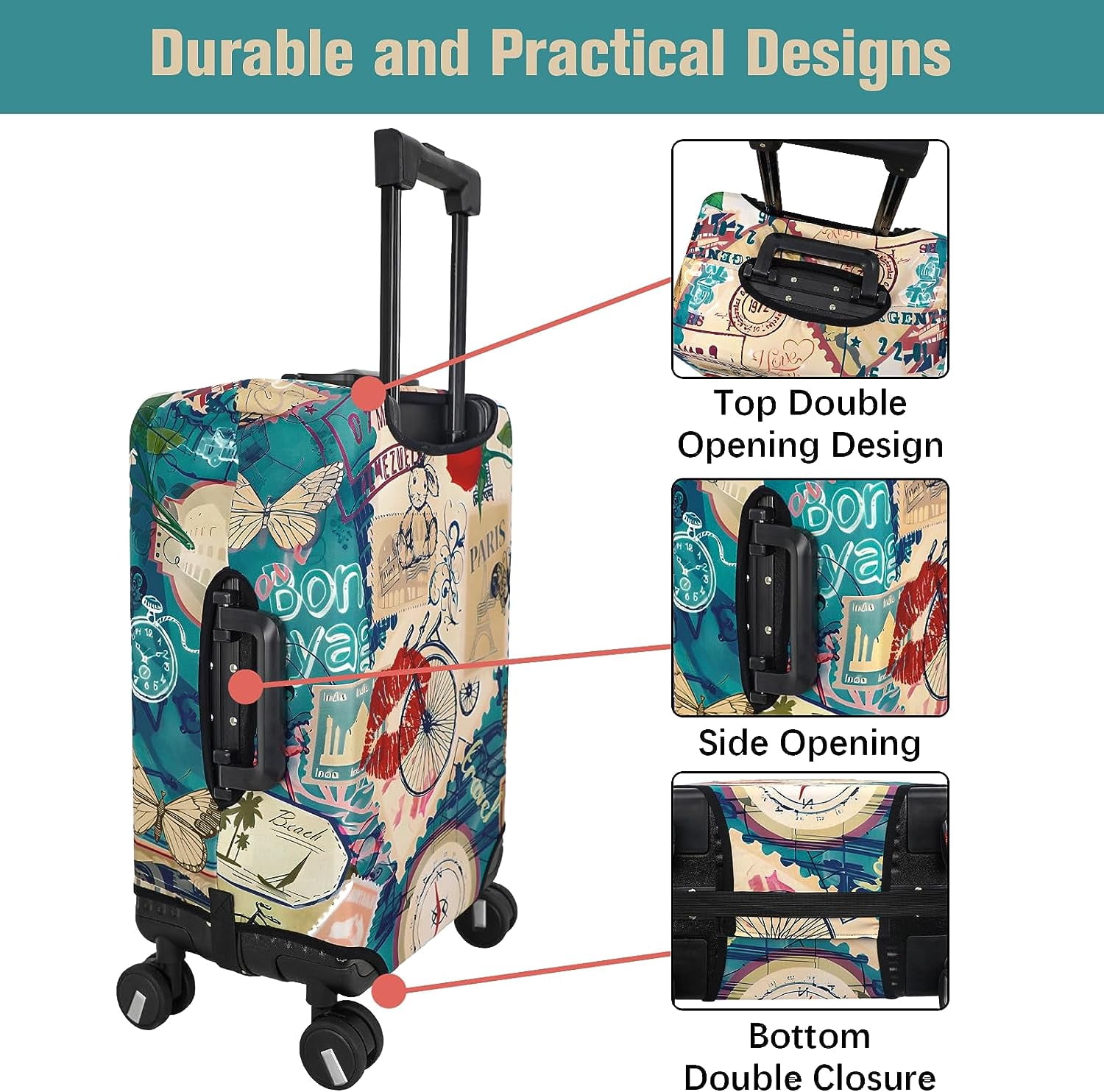 Luggage Cover Protector Travel Suitcase Covers Protective Skin for Carry On Baggage Fit 29-32 Inch Luggage