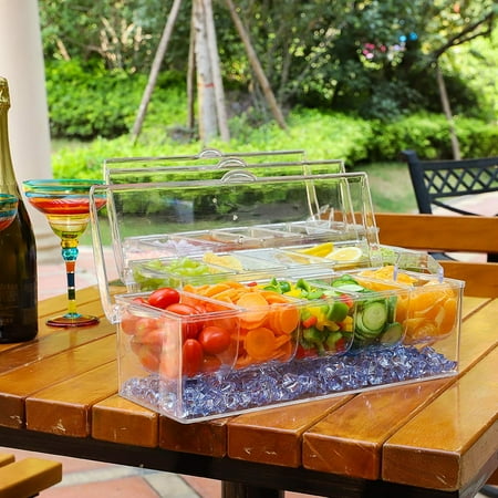 

Nhthy Removable Compartment Condiment Tray Chilled Serving Caddy for Food Freshness Detachable Seasoning Box with Ice Chamber Multi-Compartment Condiment Server Set colorful