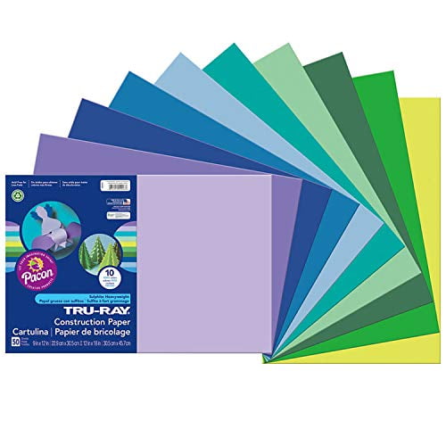 Tru-Ray Heavyweight Construction Paper, Cool Assorted Colors, 12' x 18', 50 Sheets