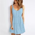 thumbnail image 1 of FcBaudy Robe Camis Sans Manches à Col Rond, Robes pour Femmes, Robes pour Femmes Mode Féminine Été Décontractée Bretelles Col Rond Couleur Unie Robe Sans Manches Femme Lavage à l'Eau Jupe à Plis, 1 of 7