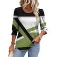 thumbnail image 5 of DeHolifer Womens Casual T-Shirts Strip Printed 3/4 Length Sleeve Smocked Cuffs Crewneck Summer Trendy T-Shirts Green S, 5 of 8