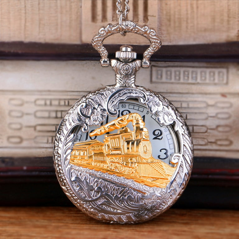 Leadrop Pocket Watch Steam Train Locomotive Alloy Quartz Movement