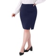 thumbnail image 4 of Agnes Orinda Women's Plus Size Pencil Skirt High Waist Stretchy Side Slit Bodycon Business Work Midi Skirts with Back Zipper 1X Navy Blue, 4 of 6