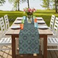 thumbnail image 4 of Green Mediterranean Table Runner, Vintage Abstract Geometric Floral Texture Washable Cotton Linen Table Runners 60 Inches Long, Dresser Scarf Runner for Coffee/TV Stands/Kitchen/Cabinets 13''x60'', 4 of 9