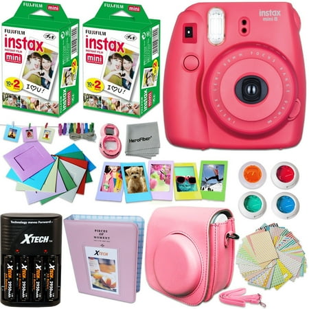 FujiFilm Instax Mini 8 Camera RASPBERRY + Accessories KIT for Fujifilm Instax Mini 8 Camera includes: 40 Instax Film + Custom Case + 4 AA Rechargeable Batteries + Assorted Frames + Photo Album + MORE