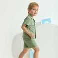 thumbnail image 5 of GYRATEDREAM Toddler Baby Boys Clothes Set Short Sleeve Button-Down Shirt Tops + Cotton Linen Shorts 2PCS Summer Outfit, 12-18M, 5 of 9