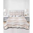 thumbnail image 2 of Quilts Queen Size Bedding Set, Brown Stripes Reversible Summer Quilt 3 Pieces, Minimalism Ombre Waves Abstract Textures Lightweight Bedspreads Coverlets with 2 Pillow Shams for All Seasons, 2 of 5