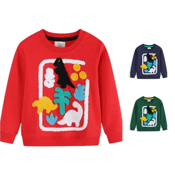 FYDUU Toddler Boys Sweatshirt Cartoon Embroidery Long Sleeve Pullover Tops for Kids Crewneck Sweatshirts Comfort Back To School Wear 4-5 Years