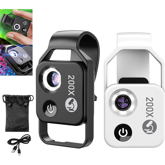Luxify Nanozoom CPL Lente Lente de Microscopio Manual de Aumento 200x, Blanco/negro, 2 Pzas
