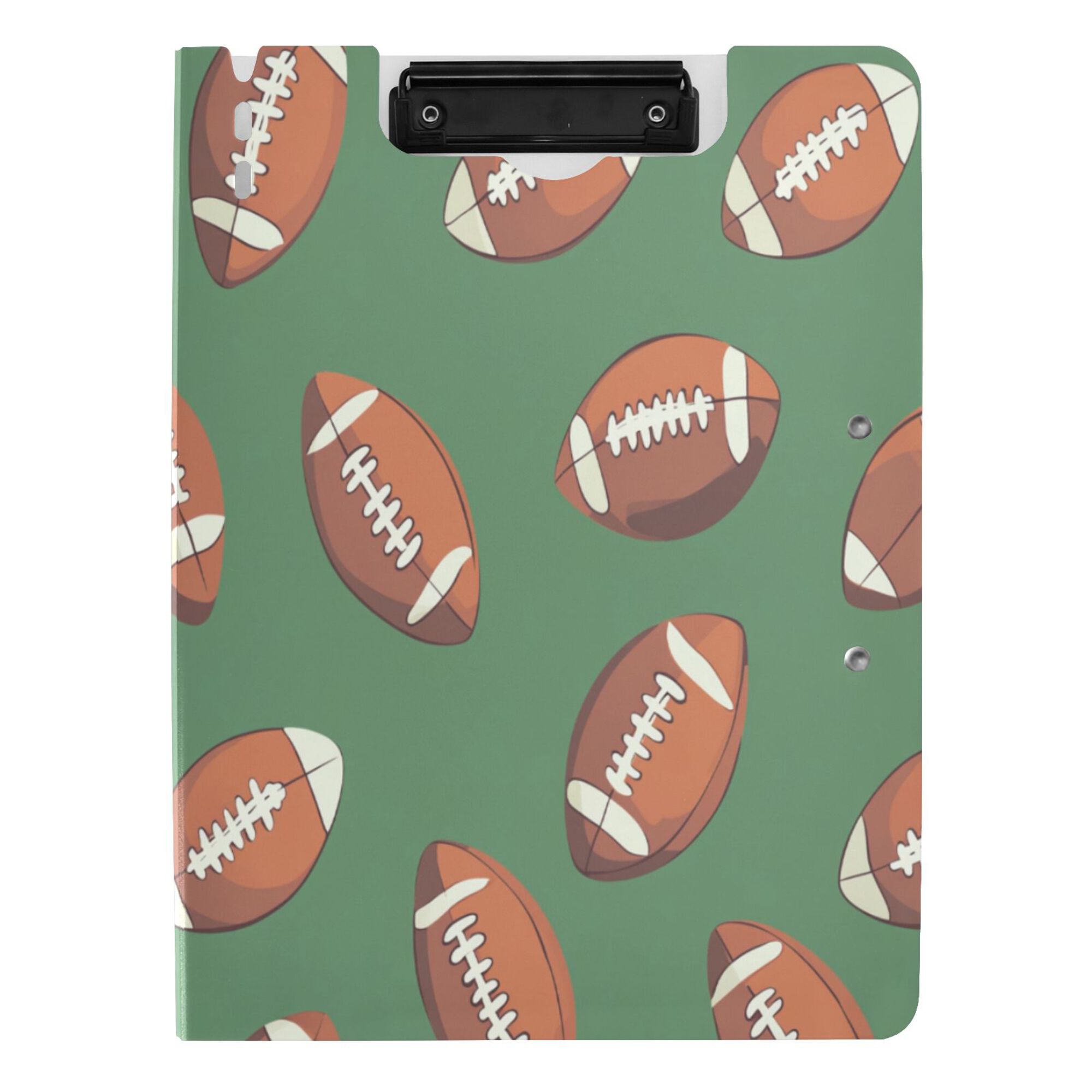 FORMRS A4 Clipboard Folder with Pen Holder Horizontal Foldable School Office Binder, Green American Footballs