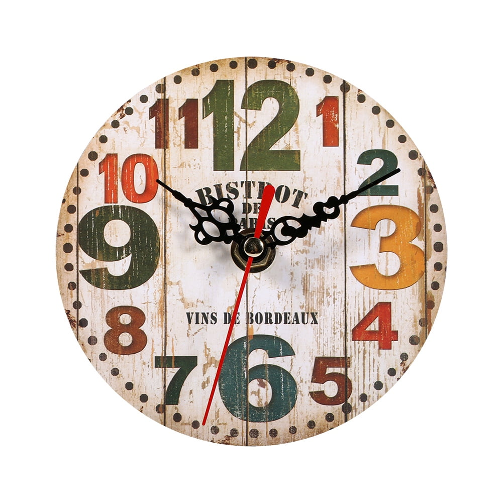 OTVIAP 7 Types Creative Antique Wall Clock Vintage Style Wooden Round
