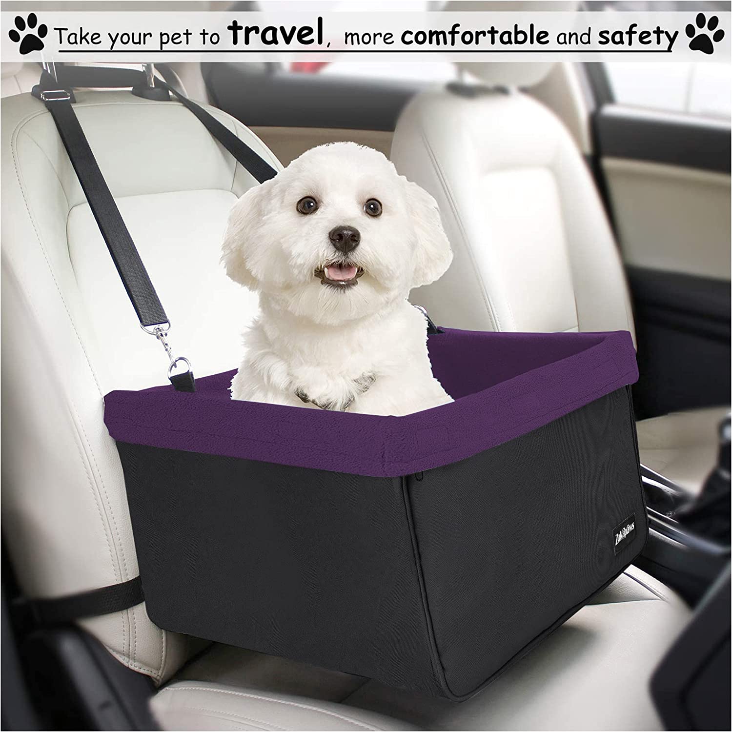ZAKAPAWS Car Travel Dog Booster Seats, Portable and Breathable Pet Seats Dog Carrier with Seat Belt, Travel Safety Lookout Dog Booster Seat 16-in
