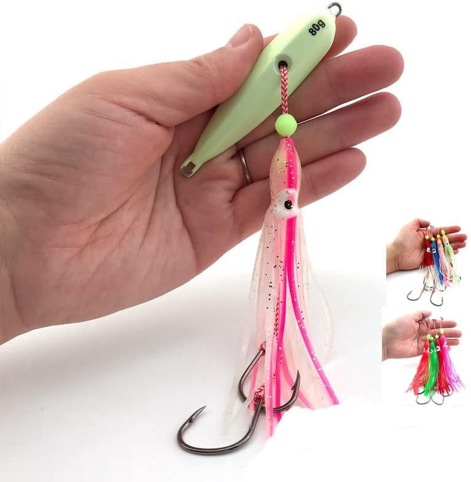 5PCS Saltwater Fishing Lures, Luminous Inchiku Tenya Madai Jig Kabura, Marlin Snapper Grouper, Alloy Steel, Large, 40g-200g