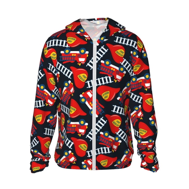 Fotbe Fire Rescue With Red Helmet And Truck Chaqueta con Protección Solar UPF 50+ para Hombre y Mujer, Camisa con Capucha y Bolsillos-X-Large