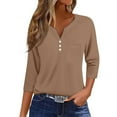 thumbnail image 2 of Women Blouses Dressy Casual 3/4 Sleeve Tee Tops Henley Neck Button Down Graphic Print Half Sleeve Tunic Shirts, 2 of 4