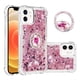 thumbnail image 1 of Funda para iPhone 12 Mini con Brillo Líquido Flotante, Purpurina, Parachoques y Anillo Giratorio Soporte, 1 of 5