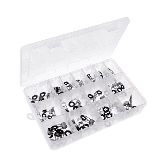 75 piezas Kit de reparación de punta de guía de caña de de material acero inoxidable círculos oscuros con caja DYNWAVEMX Guías de caña de pescar