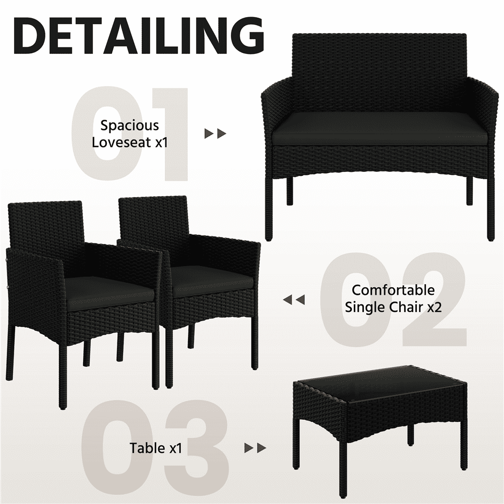 Renwick 4-Piece Outdoor Reception Set with Sofas and Coffee Table, Black/Gray