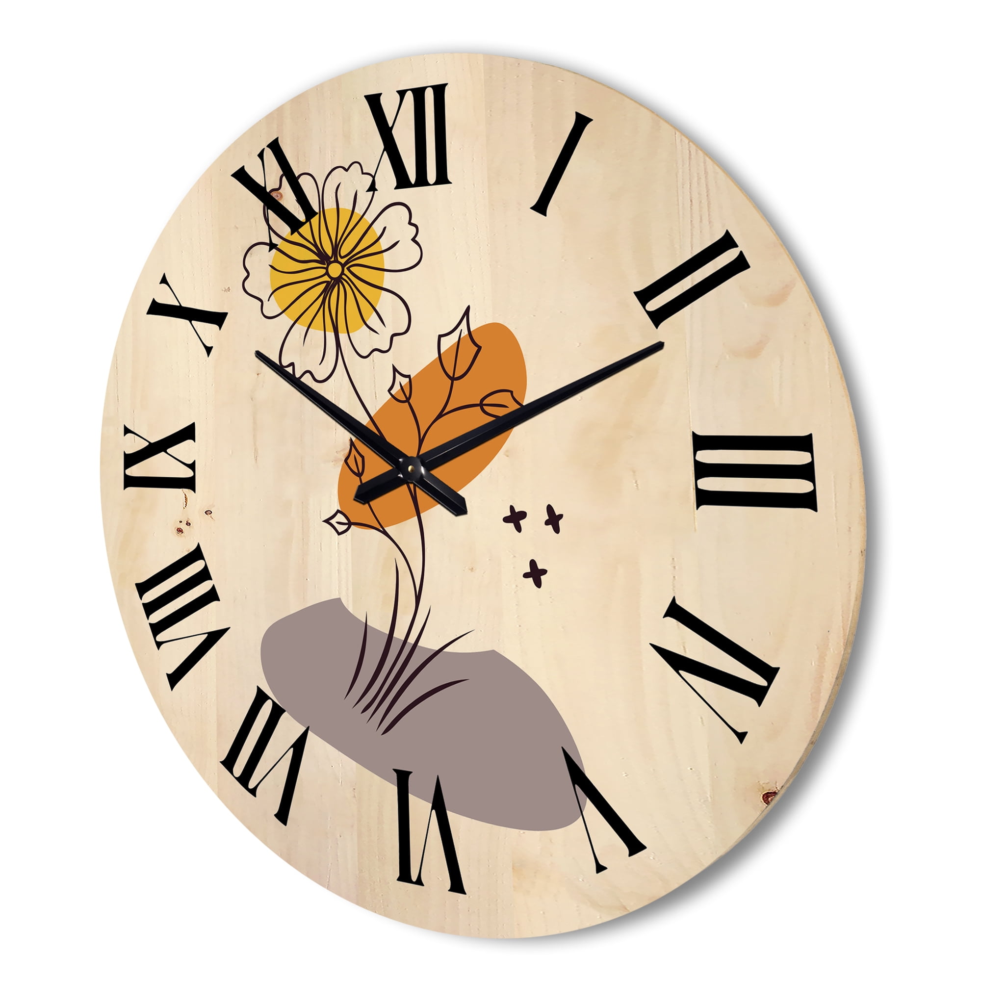 Designart 'Abstract Minimal Shapes Under Flowers I' Modern Wood Wall Clock