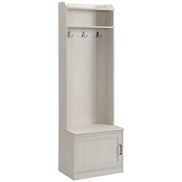 HOMCOM Rustic Hall Tree with Shoe Storage Bench and Coat Rack, White