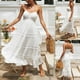 thumbnail image 2 of Vestido blanco bohemio de verano para mujer, con escote en V y tirantes finos, vestido largo, 2 of 8