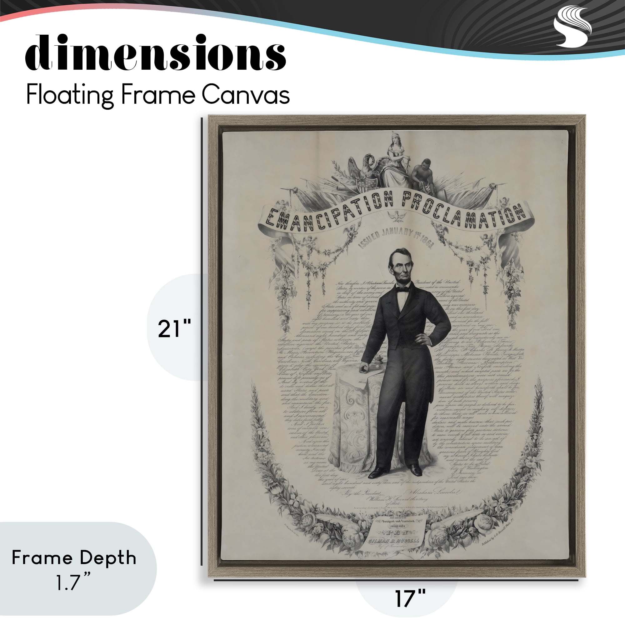 Stupell Industries Lincoln with Emancipation Proclamation Brown Framed Floater Canvas Wall Art, design by Arlington Prints