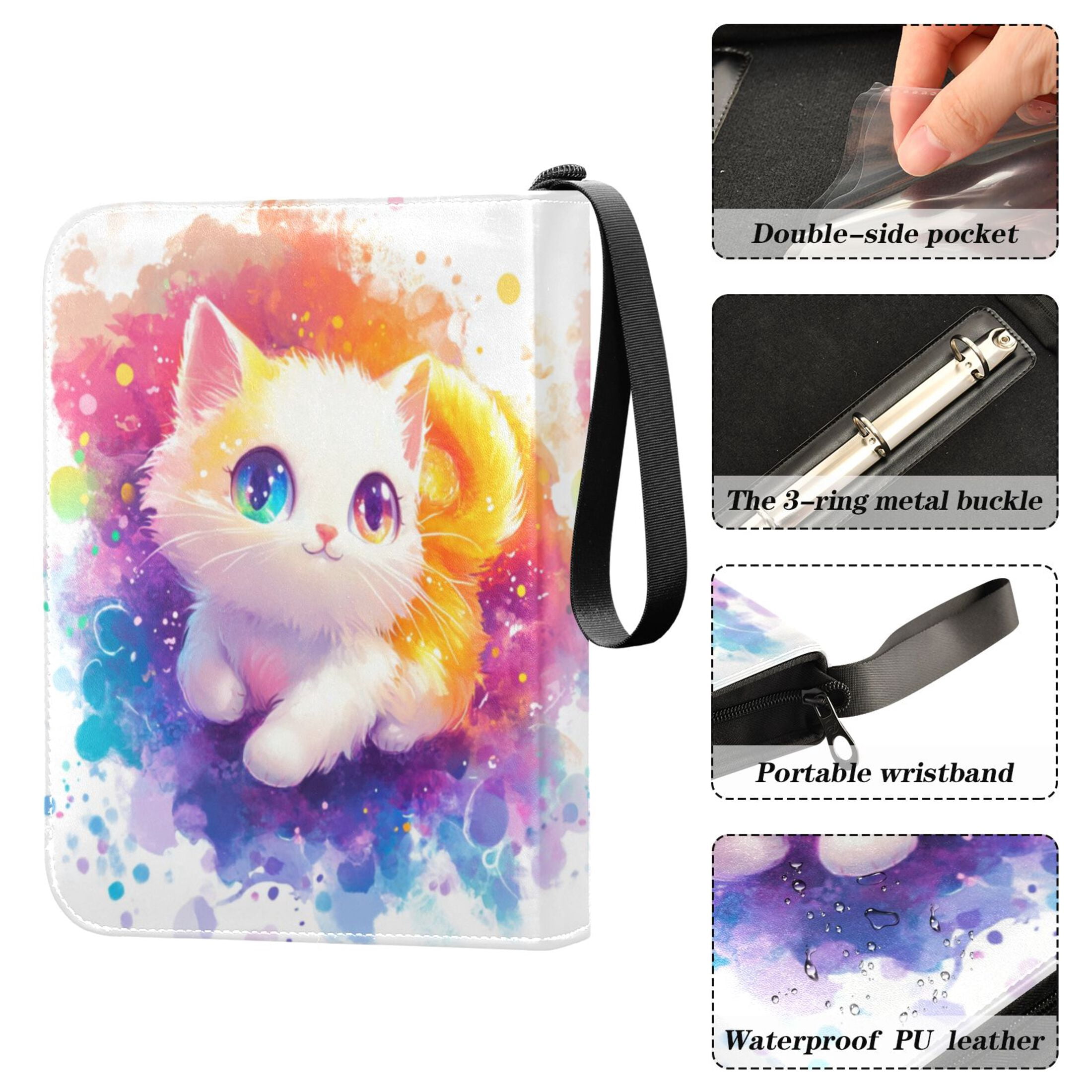 Game Card Storage Bag Collectible Trading Card Albums The 4-Pocket Card Binder With 50-Page Sleeve Can Hold 400 Game Cards Different Eyes Cute Cat
