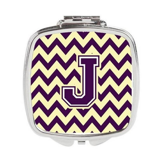 Carolines Treasures  Letter J Chevron Purple & Gold Compact Mirror - Purple & Gold - 3in. H x 0.3in. W x 2.75in. L