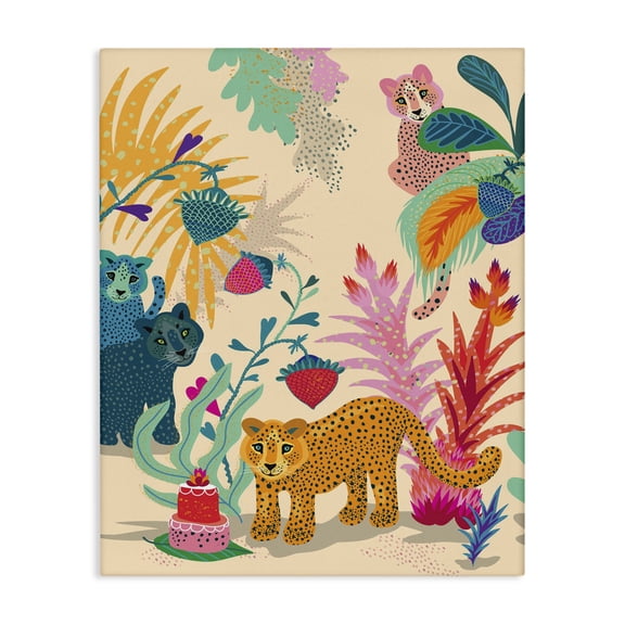 Stupell Industries Eclectic Spotted Leopards with Cake Canvas Art, 16 x 20, by Verbrugge Watercolor