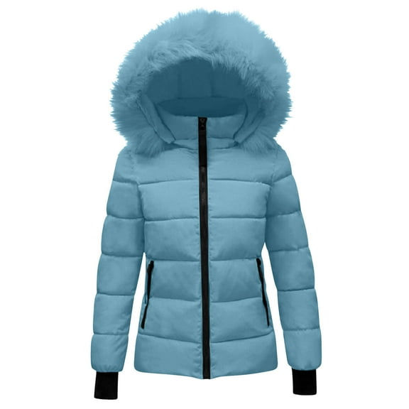 jtjvou Womens Winter Coats Quilted Thicken Warm Puffer Ski Jacket Faux Fur Lined Hooded Waterproof Outdoor Comfy Down Jackets Blue XXXL
