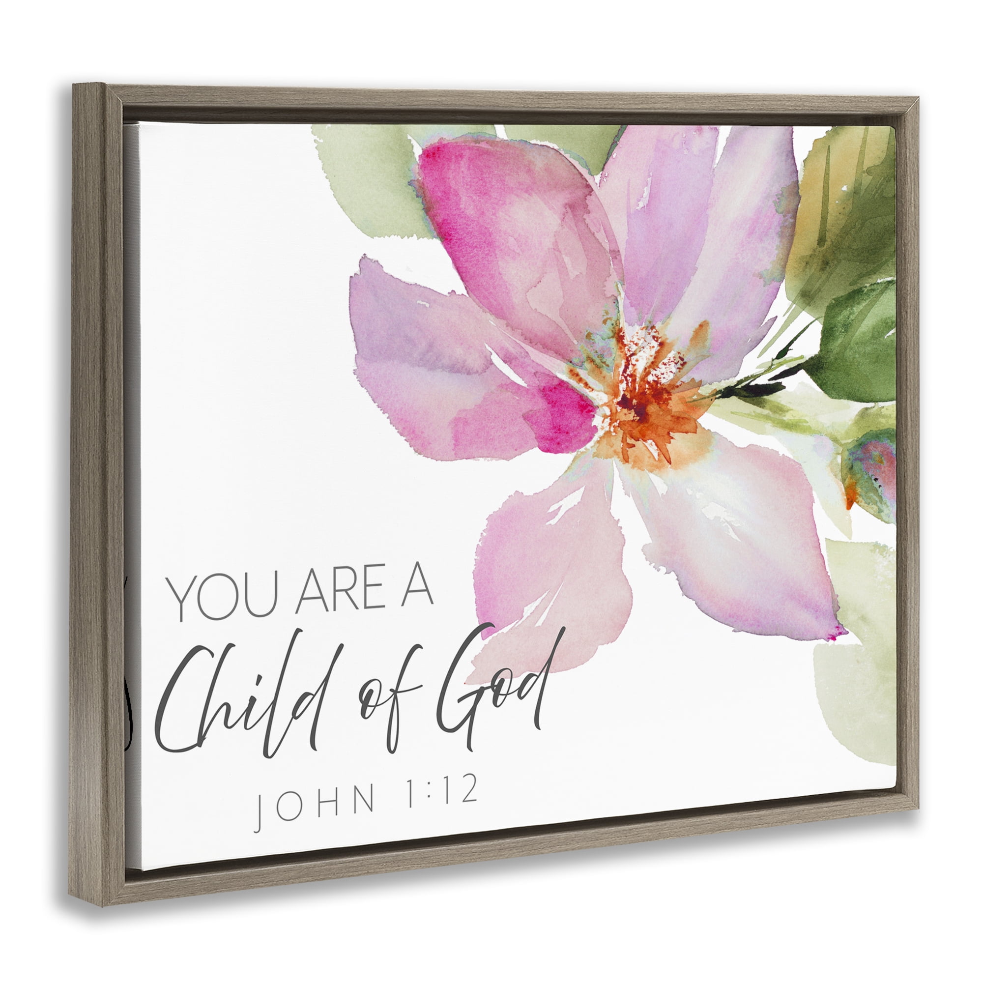 Stupell Industries Child Of God Pink Flower Brown Framed Floater Canvas Wall Art, design by Lanie Loreth