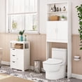 thumbnail image 4 of Over The Toilet Cabinet, Double Door Bathroom Storage Organizer, Toilet Rack with Inner Adjustable Shelf and 2 Upper Open Compartments for Laundry, Home, Dorm, Apartment, Indoor, White, 4 of 5