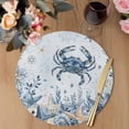 thumbnail image 3 of Blue Crab Coastal Round 13 Inch Placemats Set of 2, Beach Starfish Nautical Coral Botanical HeatResistant Non Slip Place Mats for Dining Table, Wipeable Braided Kitchen Table Mats for Housewarming, 3 of 9