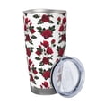 thumbnail image 2 of Picia Rose Flowers Pattern 20 oz Tumbler Stainless Steel Vacuum Insulated Coffee Ice Cup Double Wall Travel Flask Dual Lid Water Bottle, Eco-friendly Car Cup-Straw Three-piece Set, 2 of 8