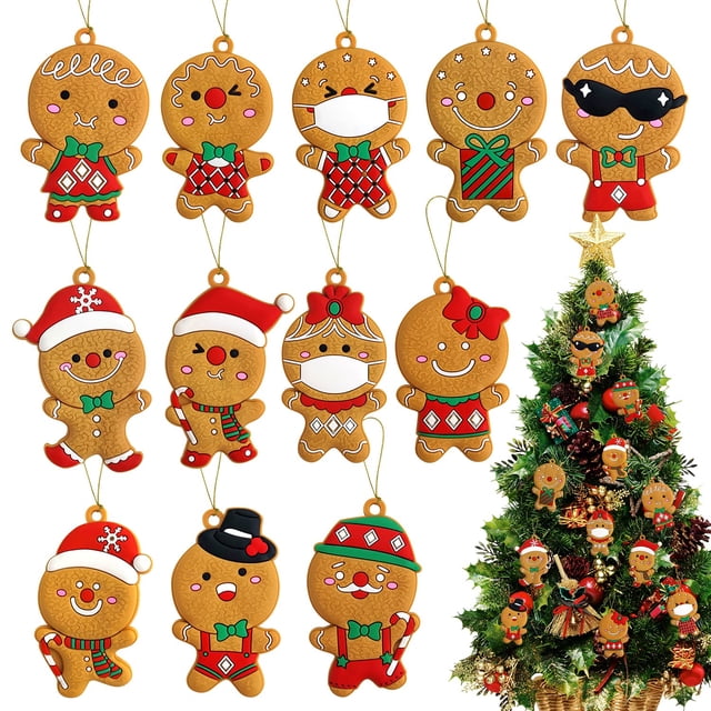 Adornos navideños DGDFLDGC hombre de pan de jengibre 12 unidades para decoración de árboles
