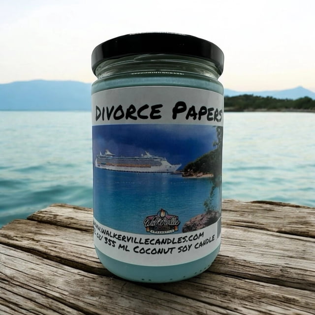 Divorce papers Vegan Coconut Soy 12 oz/ 355 ml Candle Hand-poured, Eco-friendly, Clean Burning, Woodsy/ Clean Fruity Wood Wick