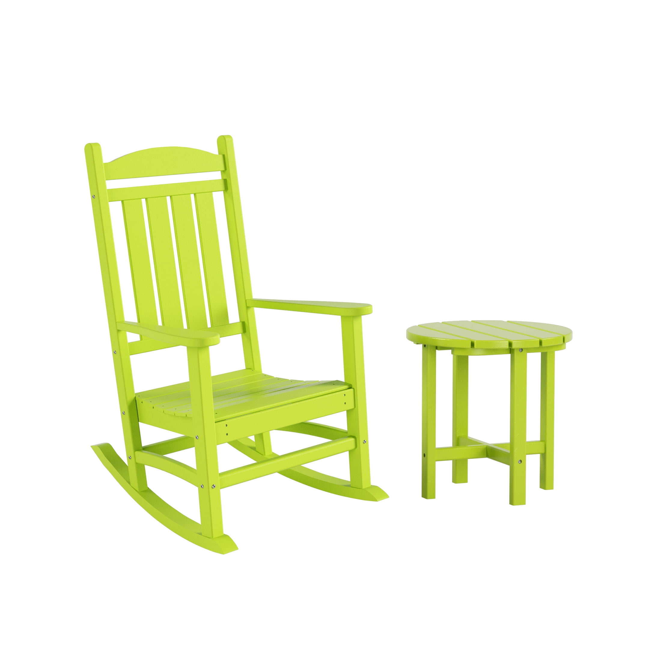 GARDEN 2-Piece Set Classic Plastic Porch Rocking Chair with Round Side Table Included, Lime