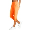 thumbnail image 2 of Summer Savings Clearance Women's Capris, Women's Summer High Waisted Solid Color Capris Matching Slim Fitting Yoga Gym Pants(Orange,XL), 2 of 6