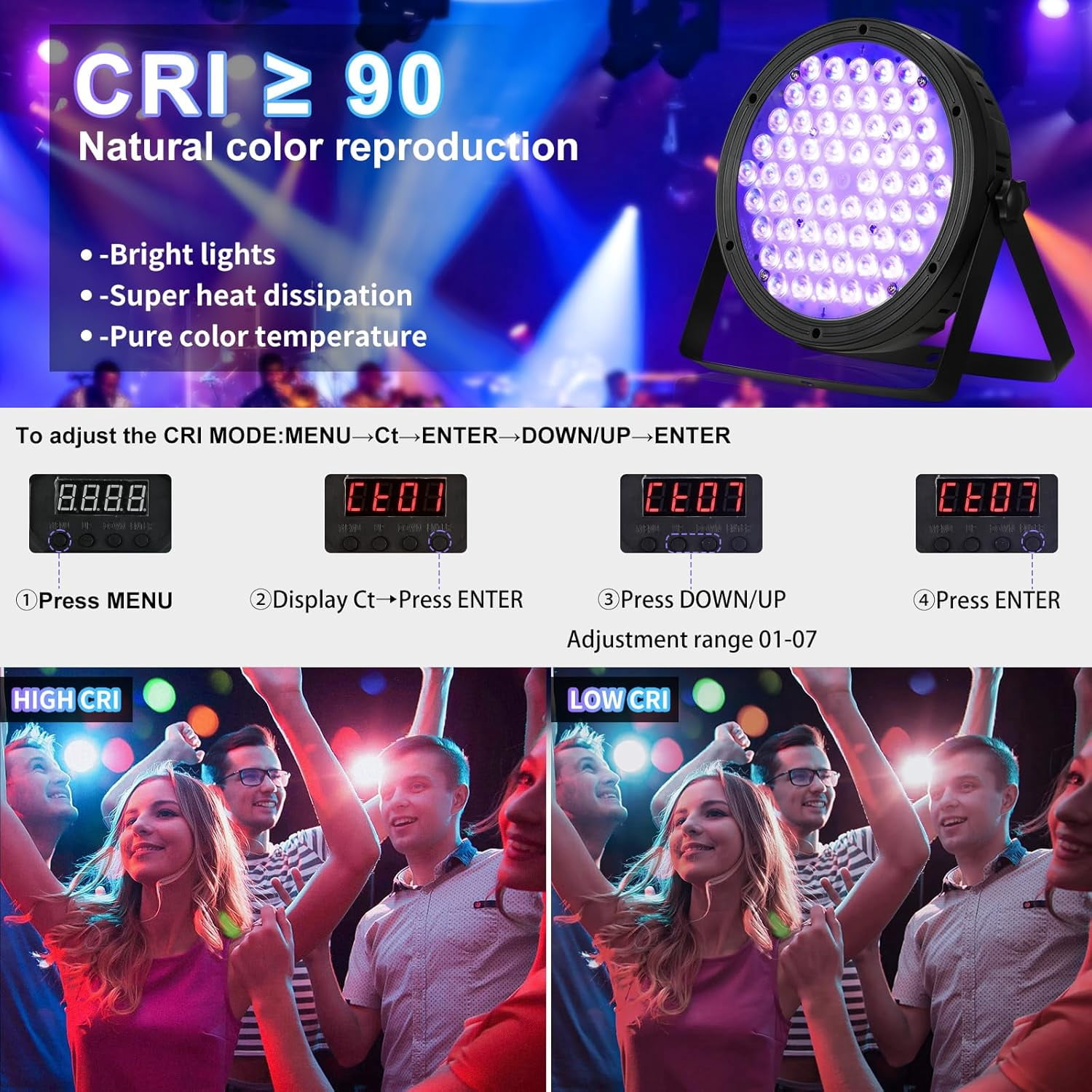 Stage Lighting 120W Par Light RGBW 4-in-1 Stage Lights, DJ Light DMX for Concert and Events,1 Pack